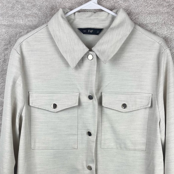 F&F Collared Shacket Shirt Jacket Snap Up Cream Double Front Pockets Size 10 - Picture 3 of 16